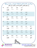 ترتيب الأعداد العشرية (1 بعد النقطة العشرية) من -10 حتى 10 ورقة 2