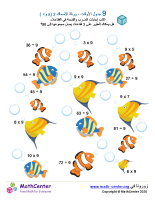 جدول ضرب العدد 9 - ورقة الأسماك 2 (÷ و ×)