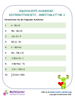Äquivalente Ausdrücke - Distributivgesetz - Arbeitsblatt Nr. 3