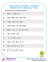 Äquivalente Ausdrücke - Ausdrücke Vereinfachen - Arbeitsblatt Nr. 2