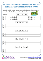 Multiplikations & Divisionsbezogene Aufgaben Dezimalzahlen Blatt 1