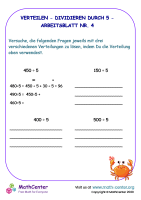 Verteilen - Dividieren Durch 5 - Arbeitsblatt Nr. 4