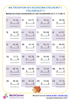 Multiplikation: Bis 100 (2Dezimalstellen) Mit 1-Stelligen Blatt 1