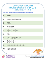 Exponenten Schreiben (Vorzeichenbehaftete Zahlen) - Arbeitsblatt Nr. 1