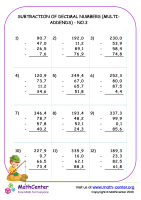 Subtraction of decimal numbers (multi-addends ) - no.3