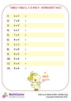 Times table 6, 7, 8 and 9 - worksheet no.2
