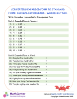 Converting Expanded Form to standard Form: Decimal Hundredths - Worksheet no.1
