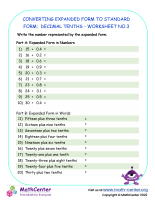 Converting Expanded Form to standard Form: Decimal Tenths - Worksheet no.3