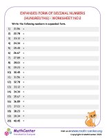 Expanded Form of Decimal Numbers (Hundredths) - Worksheet no.2