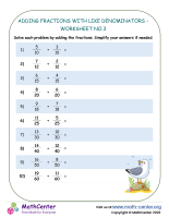 Adding Fractions with Like Denominators - Worksheet no.3