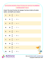 Dividing Mixed Fractions by Whole Numbers - Worksheet no.3