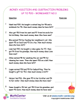 Money Addition and subtraction problems up to 20 - worksheet No.3