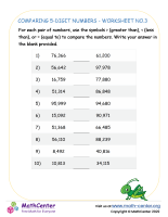 Comparing 5-digit numbers - worksheet no.3