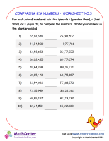Comparing big numbers - worksheet no.3