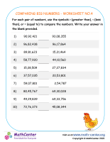 Comparing big numbers - worksheet no.4