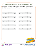 Comparing Numbers To 100 - Worksheet No.1