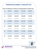 Ordering big numbers - worksheet no.1