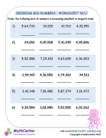 Ordering big numbers - worksheet no.2