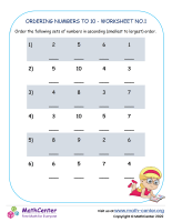 Ordering Numbers To 10 - Worksheet No.1