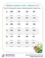 Ordering Numbers To 1000 - Worksheet No.1