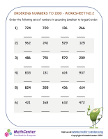 Ordering Numbers To 1000 - Worksheet No.2