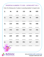 Ordering Numbers To 1000 - Worksheet No.3