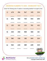 Ordering Numbers To 1000 - Worksheet No.4