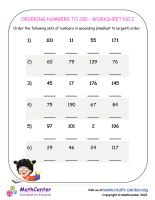 Ordering Numbers To 200 - Worksheet No.2