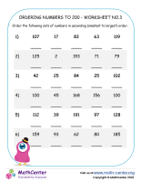 Ordering Numbers To 200 - Worksheet No.3