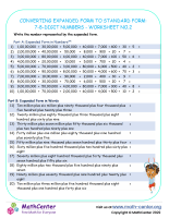 Converting Expanded Form to standard Form: 7-8-Digit Numbers - Worksheet no.2