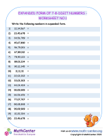 Expanded Form of 7-8-Digit Numbers - Worksheet no.1