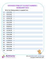 Expanded Form of 7-8-Digit Numbers - Worksheet no.2