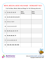 Mean , Median, Mode And Range - Worksheet No.2