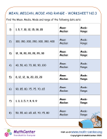Mean , Median, Mode And Range - Worksheet No.3