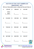 Addition of four digit numbers (no regrouping) - no.2