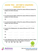 Adding tens – Arithmetic sequences – Worksheet No.1