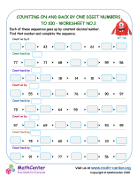 Counting on and back by one digit numbers to 100 - worksheet no.3