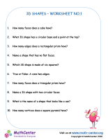 3D shapes properties Worksheet no.1