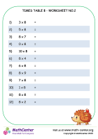 Times table 8 - worksheet no.2