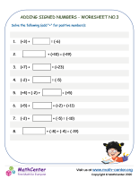 Adding Signed Numbers - worksheet no.3
