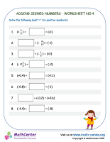 Adding Signed Numbers - worksheet no.4