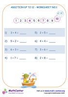 Addition Up To 12 - Worksheet No.1