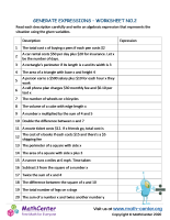 Generate expressions - Worksheet no.2