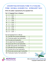 Converting Expanded Form to standard Form: Decimal Hundredths - Worksheet no.2