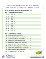 Converting Expanded Form to standard Form: Decimal Hundredths - Worksheet no.3