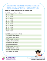 Converting Expanded Form to standard Form: Decimal Tenths - Worksheet no.1