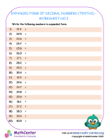 Expanded Form of Decimal Numbers (Tenths) - Worksheet no.2
