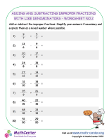 Adding and Subtracting Improper Fractions with Like Denominators - Worksheet no.2