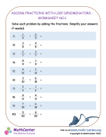 Adding Fractions with Like Denominators - Worksheet no.1