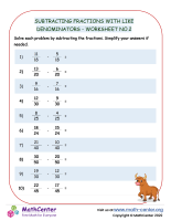 Subtracting Fractions with Like Denominators - Worksheet no.2